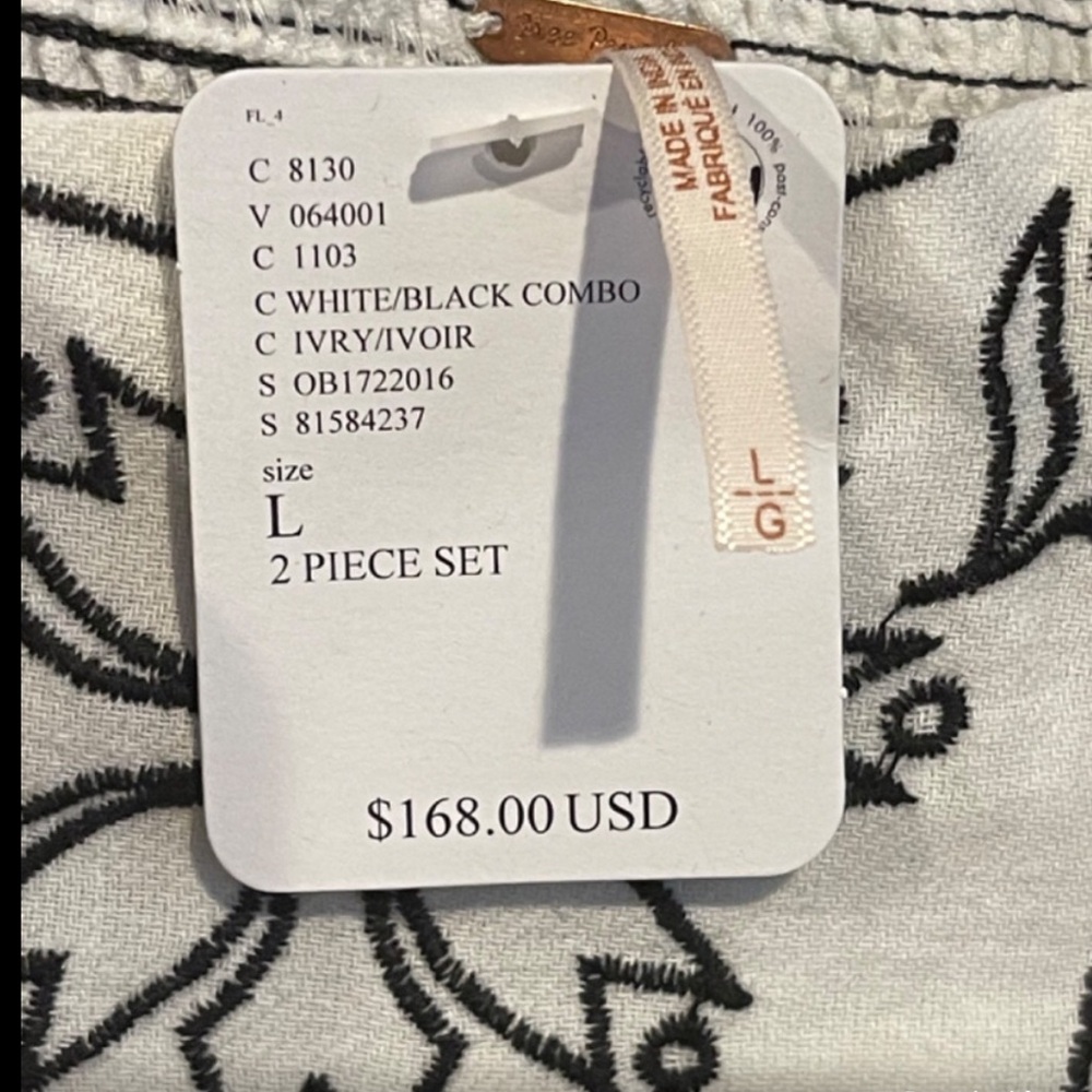 NWT Free People Lotus 2 Piece Set, White/Black Combo, Large - Picture 3 of 6